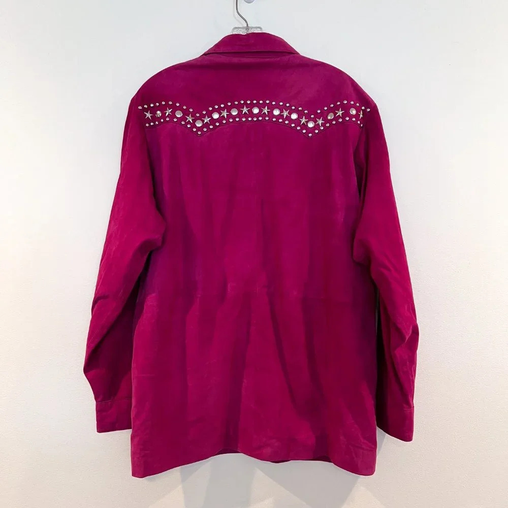 Understated Leather Pink Suede Silver Hardware Embellished Boho Western Jacket S - Picture 9 of 9
